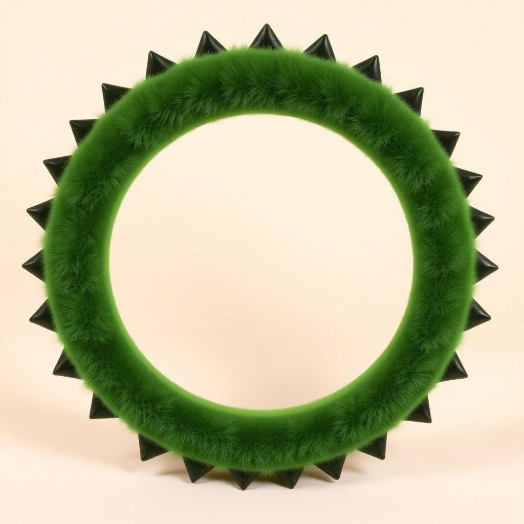 Grüner Plüschring Lenkradbezug mit Dino-Zacken