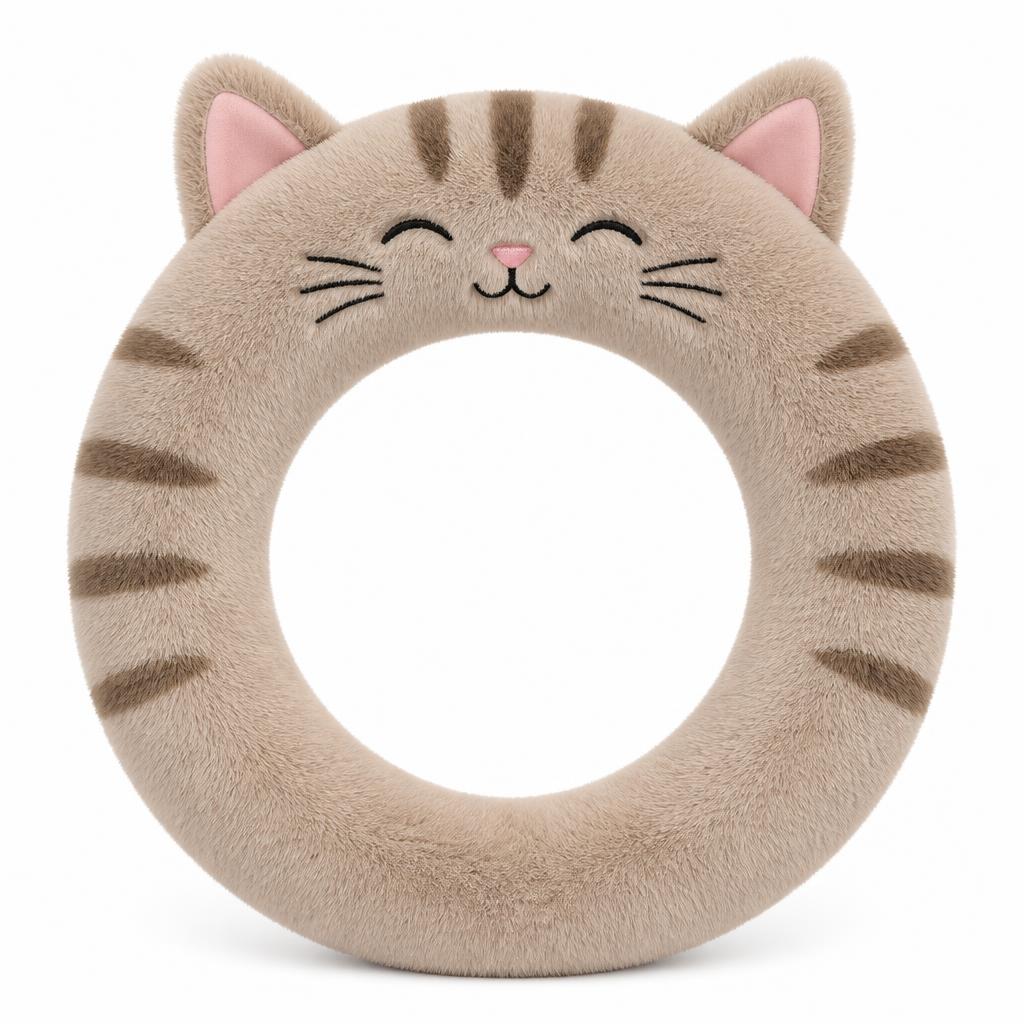 Beigefarbener Tabby-Katzen Lenkradbezug mit Öhrchen und süßem Gesicht