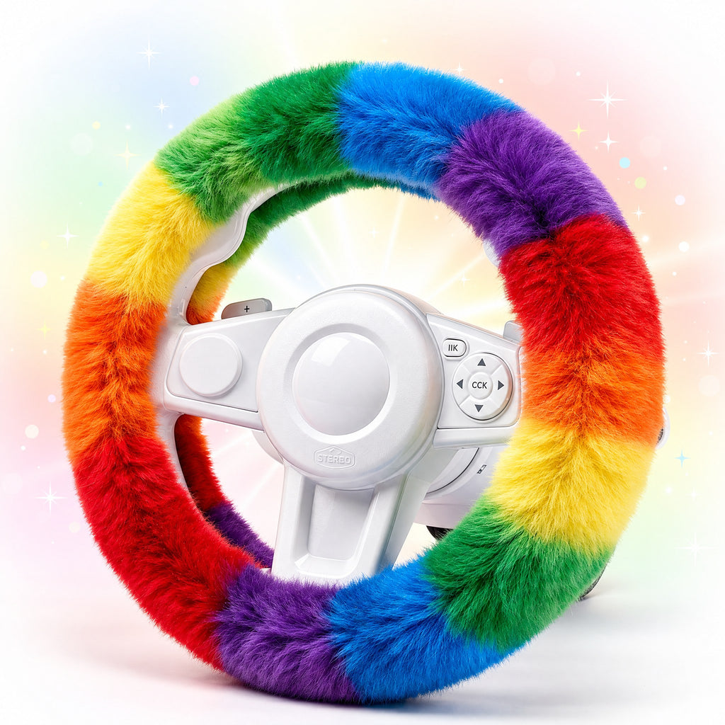 Lenkradbezug für Kinder – Kuschel-Lenkrad Regenbogen aus Plüsch für Kinderauto und HORI Racing Wheel | NanaBande
