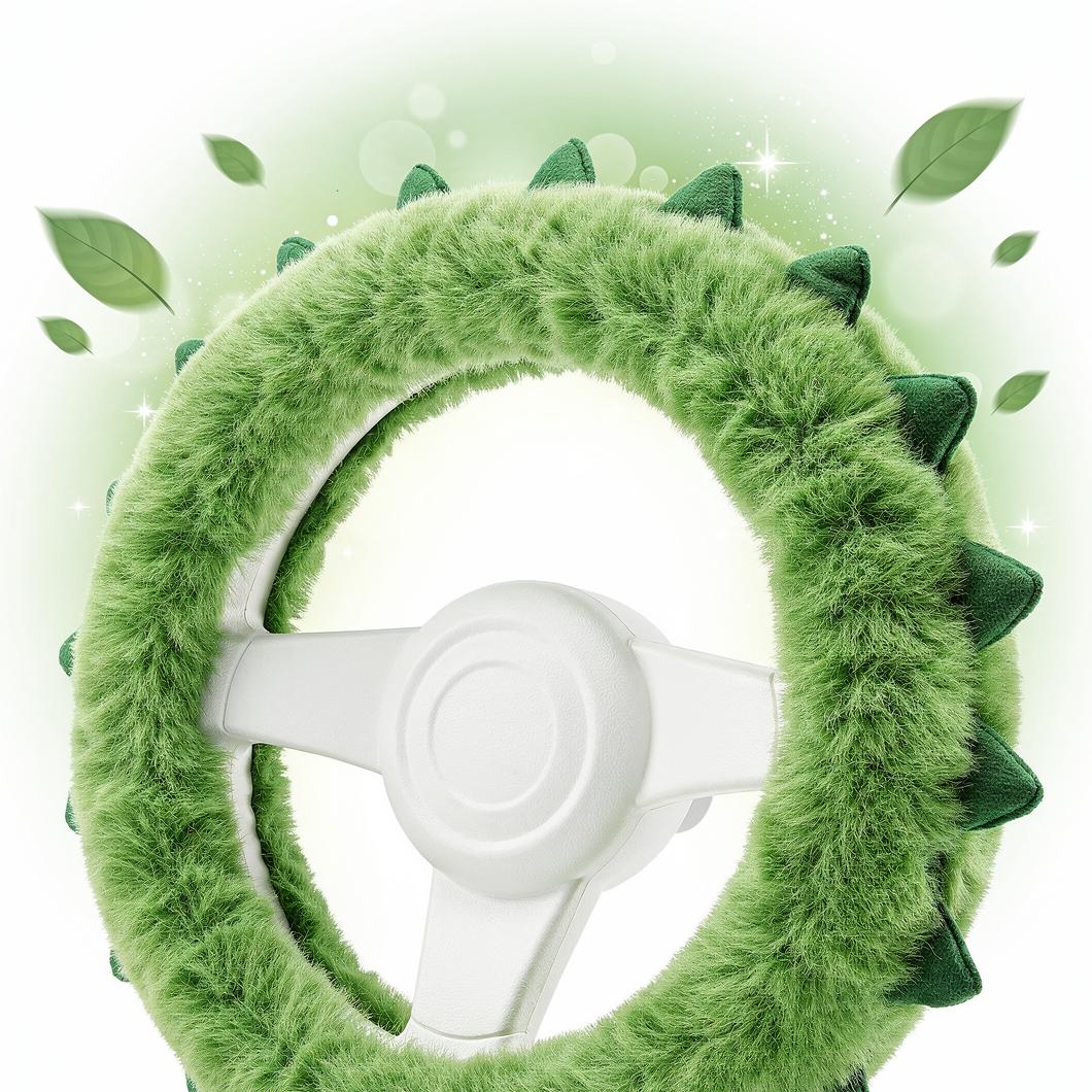 Kuschel-Lenkrad Design Drache Grün – flauschiger Plüsch-Lenkradbezug von NanaBande für Kinderfahrzeuge und Hori Racing Wheel